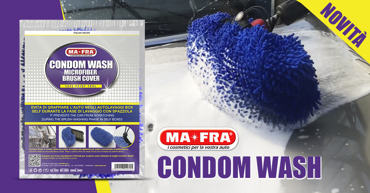 Banner presentazione Condom Wash di Mafra guanto in microfibra per le spazzole autolavaggio