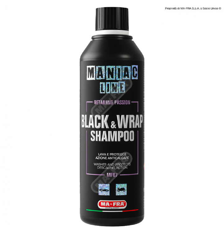 Black & Wrap Shampoo 500ml Maniac Line rinnova plastiche auto 2in1 lava e  protegge